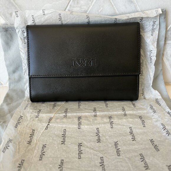 MaxMara Handbags - MaxMara Gray Grey Leather Wallet MM Logo Embossed High Storage Dust Bag Max Mara